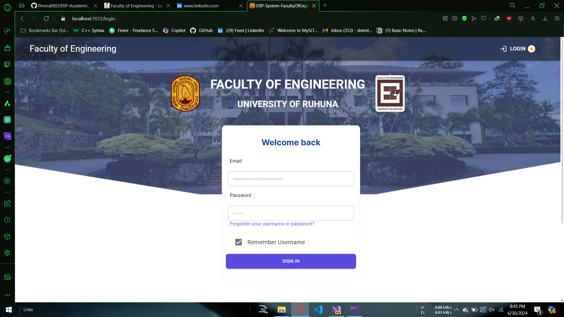 Admin Portal of ERP System